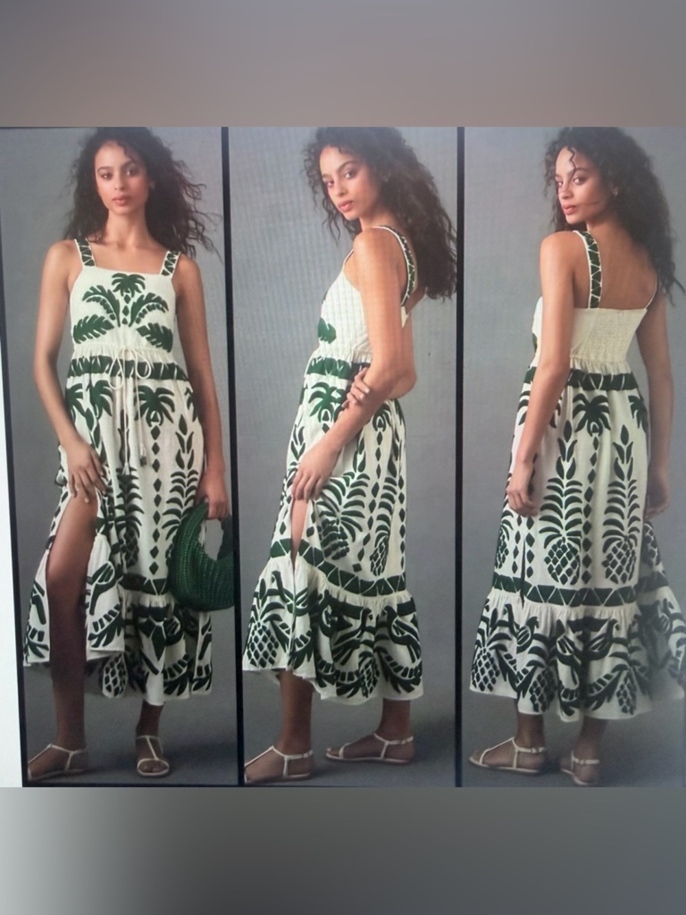 FARM Rio White Maxi Dress with Green Tropical Pineapple Print